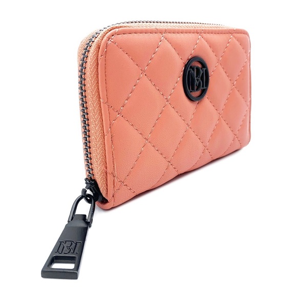 Badgley Mischka Coral Quilted Coin Wallet with Exquisite Black Hardware - Picture 2 of 4